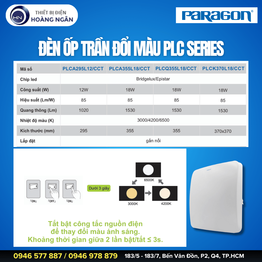Đèn LED Ốp Trần Đổi Màu Paragon PLC Series - CCT