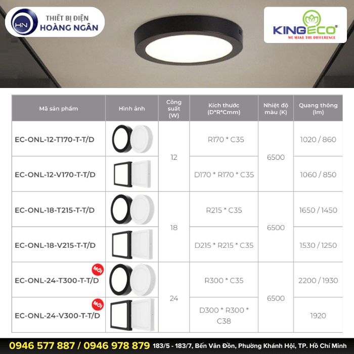 Đèn LED Ốp Trần KingEco EC-ONL Series 24W