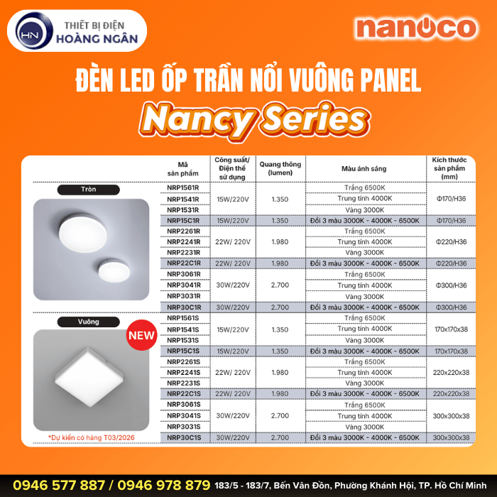 Đèn LED Ốp Trần Nổi Vuông Nanoco Nancy Series
