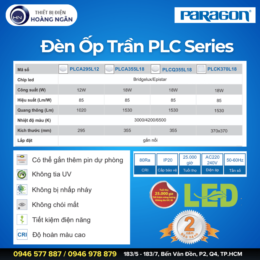 Đèn LED Ốp Trần Paragon PLC Series