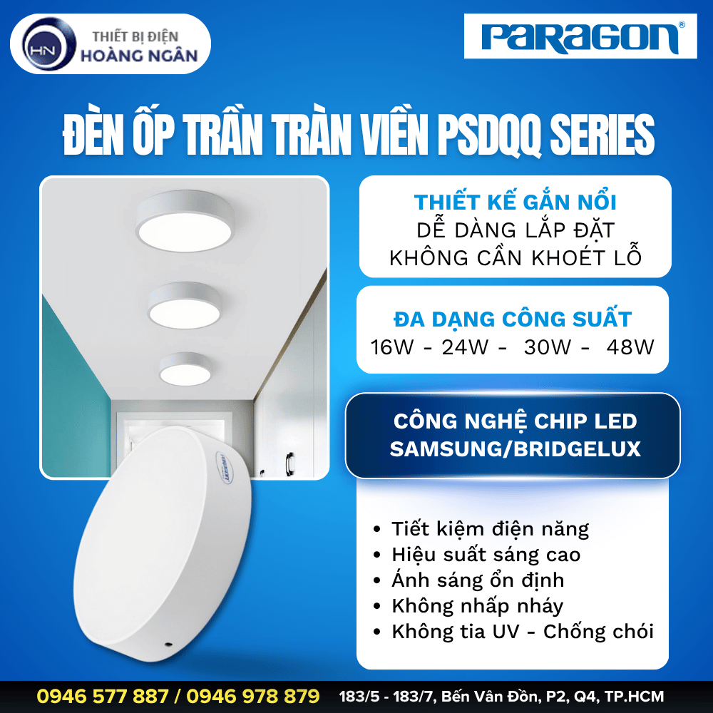 Đèn LED Ốp Trần Tràn Viền Paragon PSDQQ Series