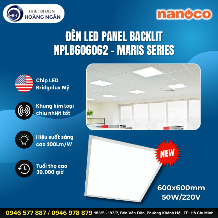 Đèn LED Panel 600x600 Backlit NPLB606062 Nanoco - Maris Series