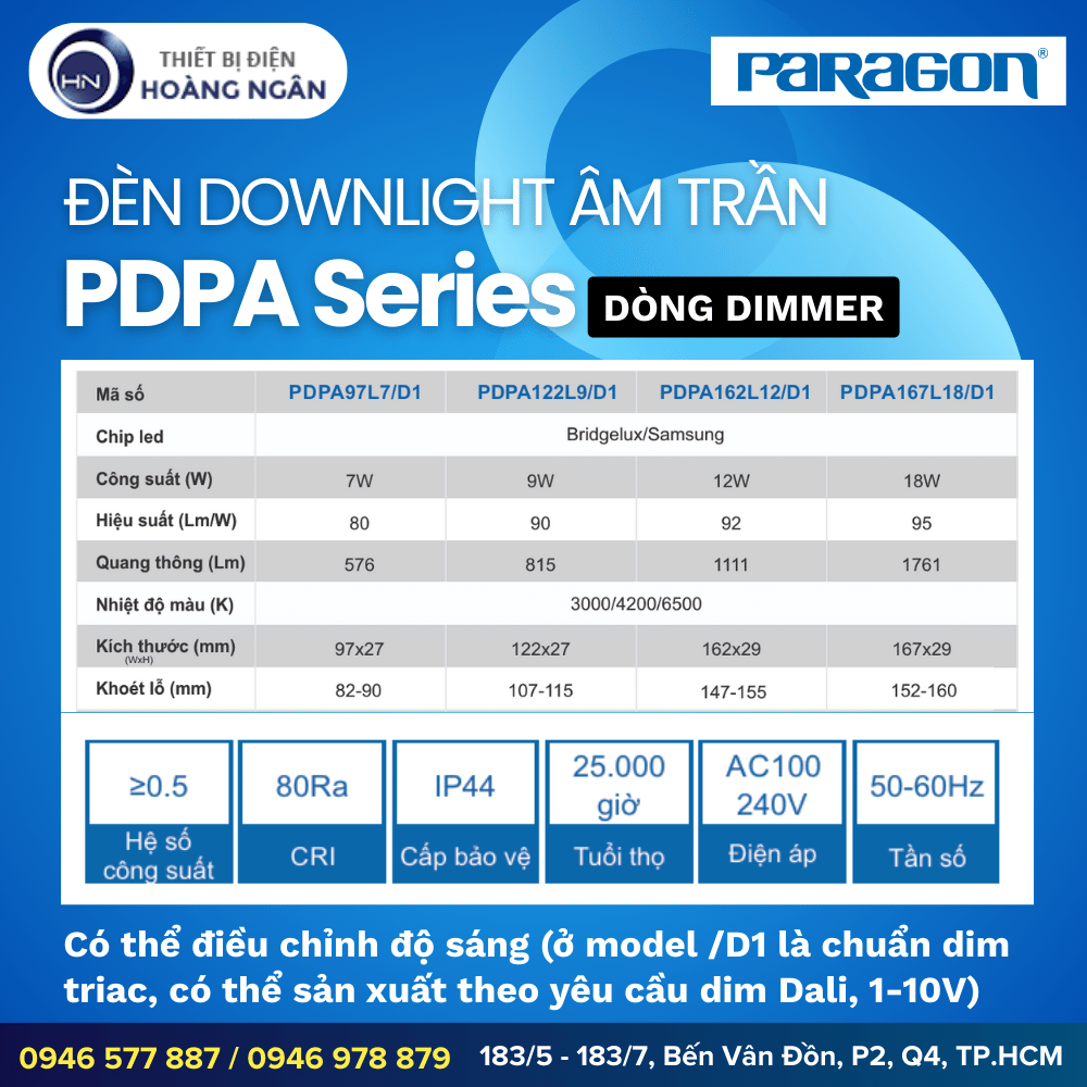 Đèn LED Panel Âm Trần Paragon PDPA Series - Dimmer