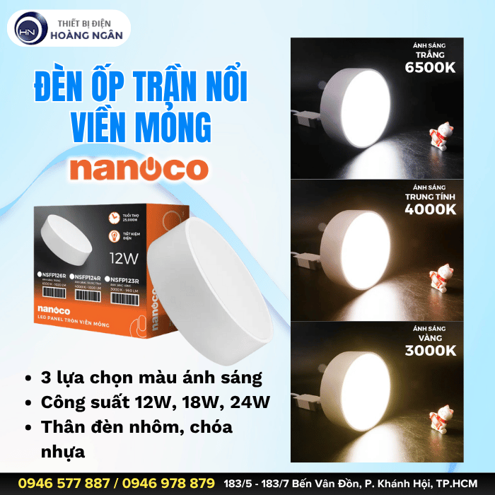 Đèn LED Panel Ốp Trần Nổi Viền Mỏng Nanoco