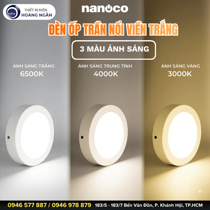 Đèn LED Panel tròn ốp trần nổi viền trắng Nanoco