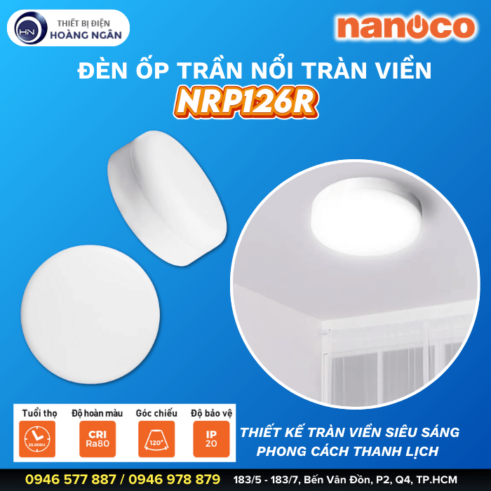Đèn LED Panel tròn ốp nổi tràn viền Nanoco