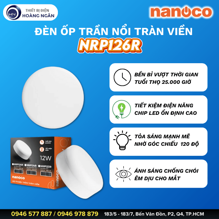 Đèn LED Panel tròn ốp nổi tràn viền Nanoco