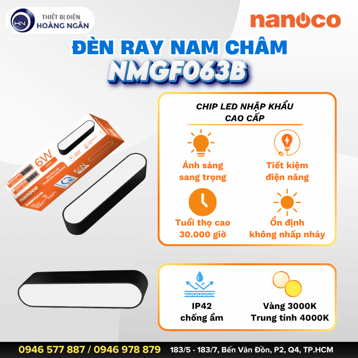 Đèn LED Pha Gắn Ray Nam Châm 6W NMGF063B Nanoco