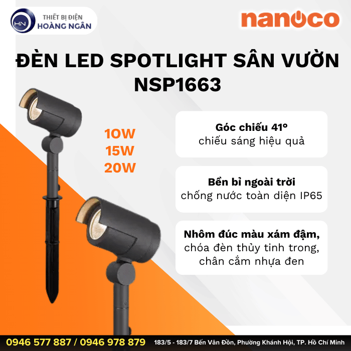 Đèn LED Spotlight Sân Vườn Ngoài Trời NSP1663 Nanoco
