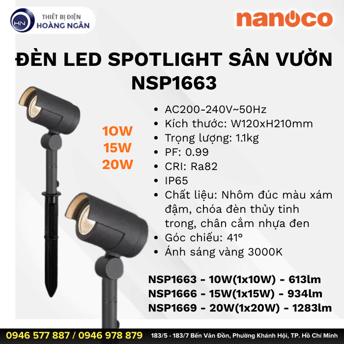 Đèn LED Spotlight Sân Vườn Ngoài Trời NSP1663 Nanoco