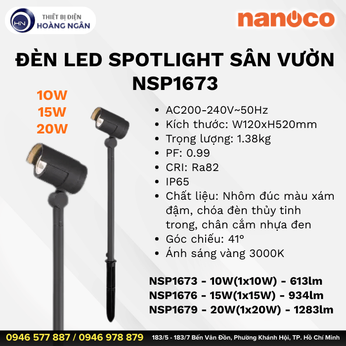 Đèn LED Spotlight Sân Vườn Ngoài Trời NSP1673 Nanoco