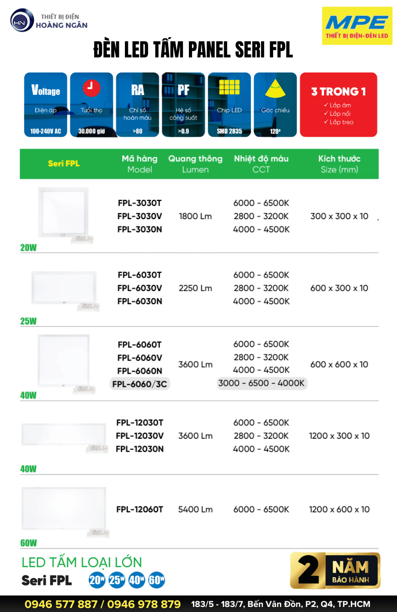 Đèn LED Tấm Panel FPL-6060T Seri FPL MPE