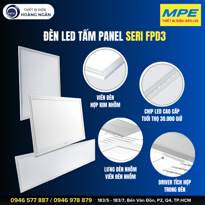 Đèn LED Tấm Panel Tích Hợp Driver Bên Trong FPD3-6060T Seri FPD3 MPE