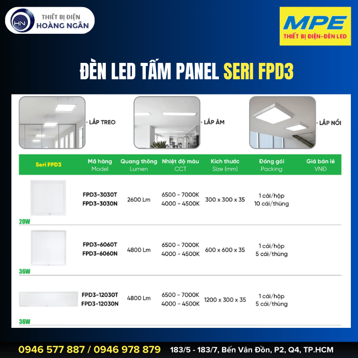 Đèn LED Tấm Panel Tích Hợp Driver Bên Trong FPD3-6060T Seri FPD3 MPE