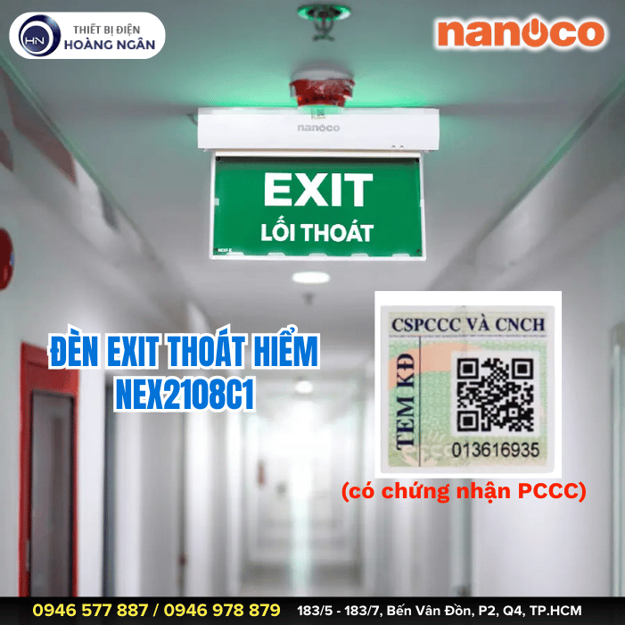 Đèn LED Thoát Hiểm Hình Exit Lối Thoát NEX2108C1 Nanoco  Có Chứng Nhận PCCC