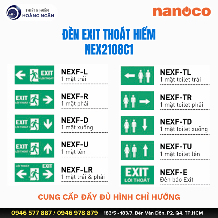 Đèn LED Thoát Hiểm Hình Exit Lối Thoát NEX2108C1 Nanoco  Có Chứng Nhận PCCC