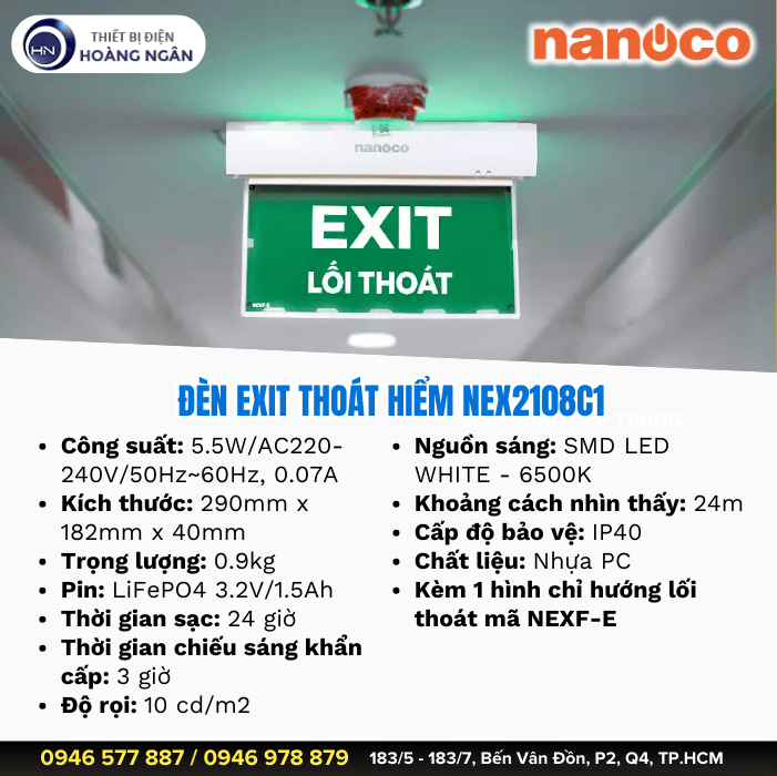 Đèn LED Thoát Hiểm Hình Exit Lối Thoát NEX2108C1 Nanoco | Có Chứng Nhận PCCC
