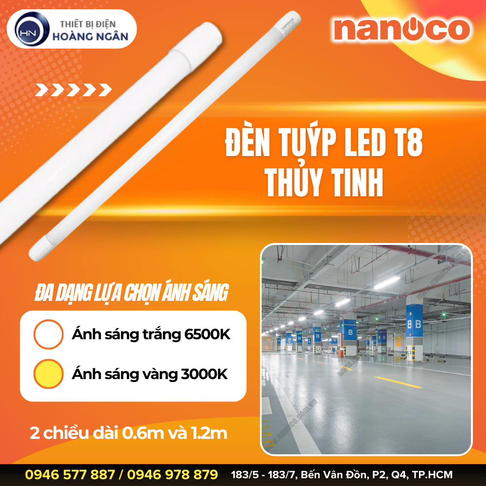 Đèn LED Tuýp T8 Thủy Tinh Nanoco