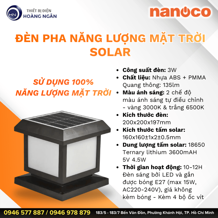 Đèn Năng Lượng Mặt Trời Sân Vườn Nanoco
