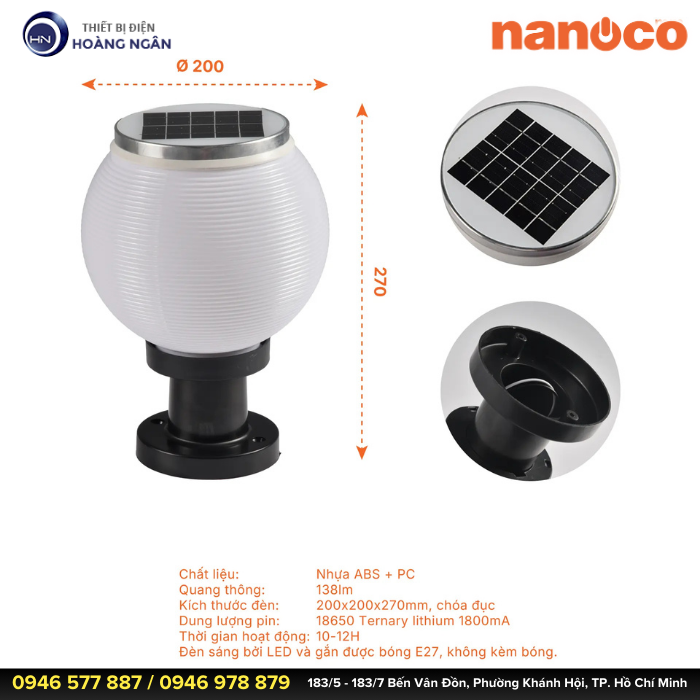Đèn Năng Lượng Mặt Trời Sân Vườn NTZ08200 Nanoco