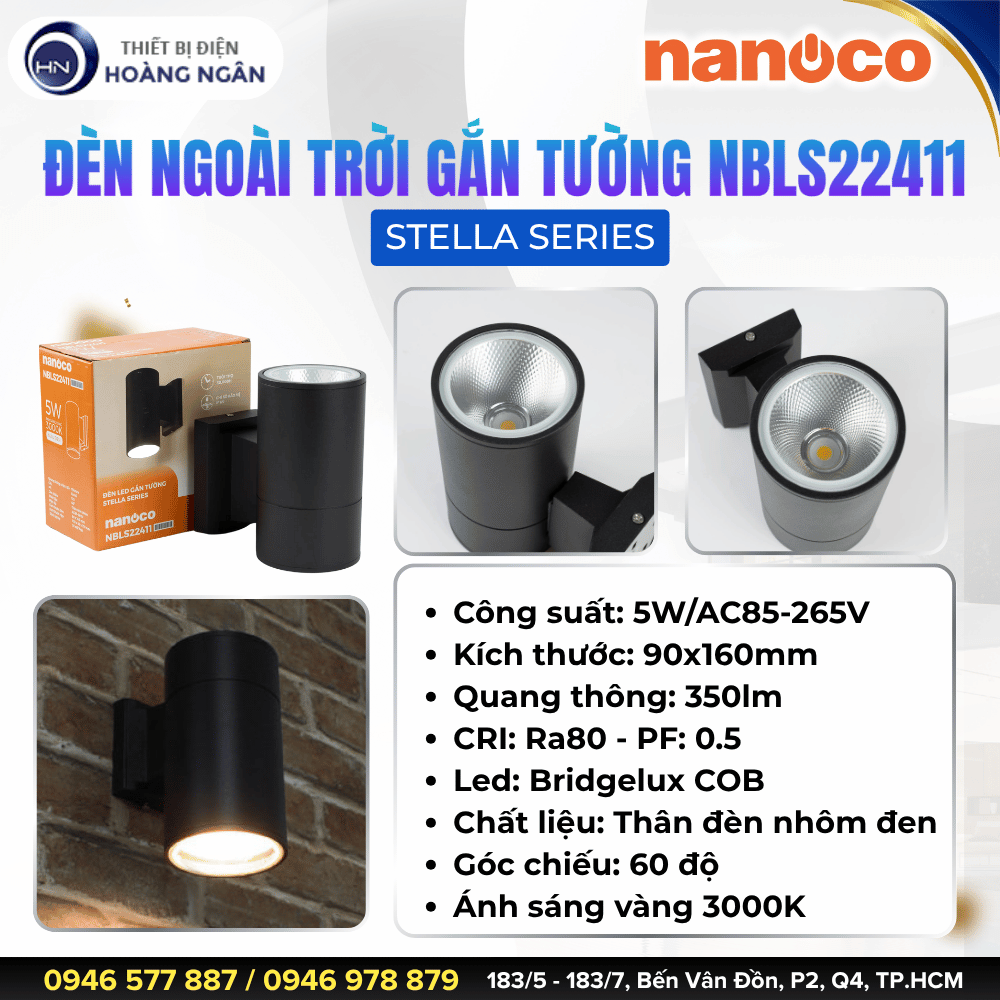 Đèn Ngoài Trời Gắn Tường Nanoco NBLS22411