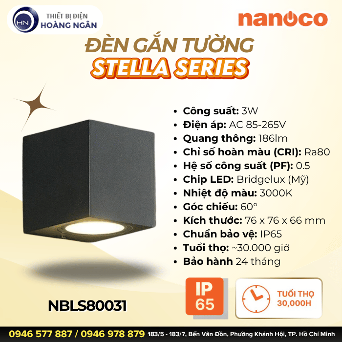 Đèn Ngoài Trời Gắn Tường Nanoco Stella Series NBLS80031