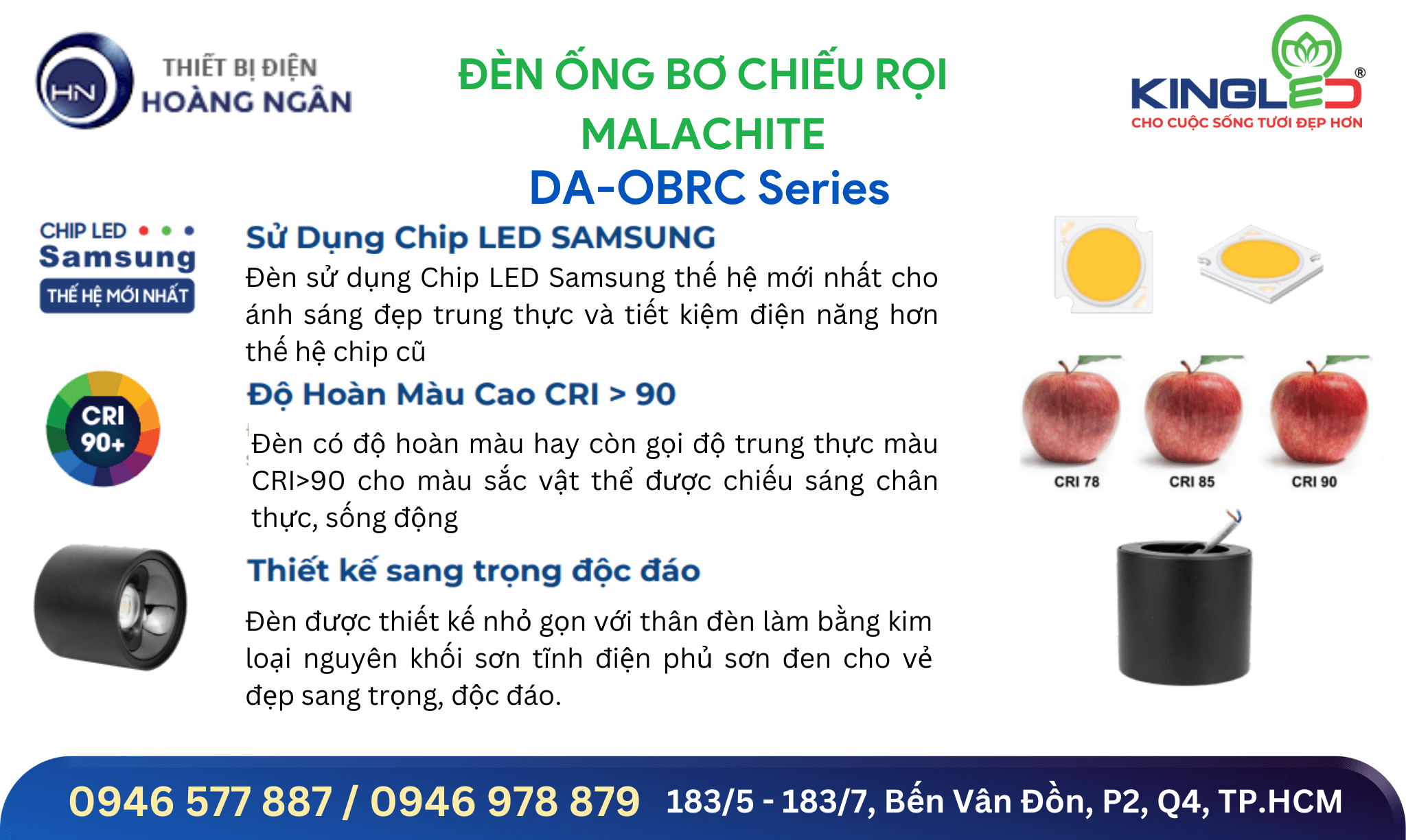 Đèn Ống Bơ Chiếu Rọi Malachite KingLED  DA-OBRC Series