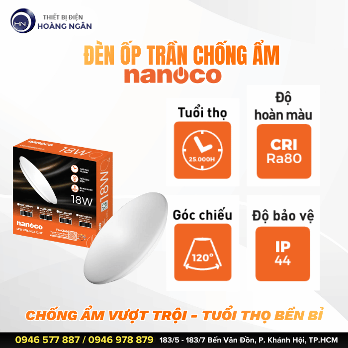 Đèn Ốp Trần Chống Ẩm Nanoco IP44