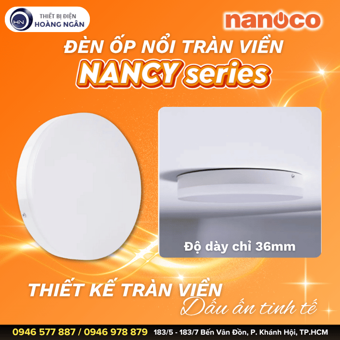 Đèn Ốp Trần Nổi Tràn Viền Nanoco Nancy Series