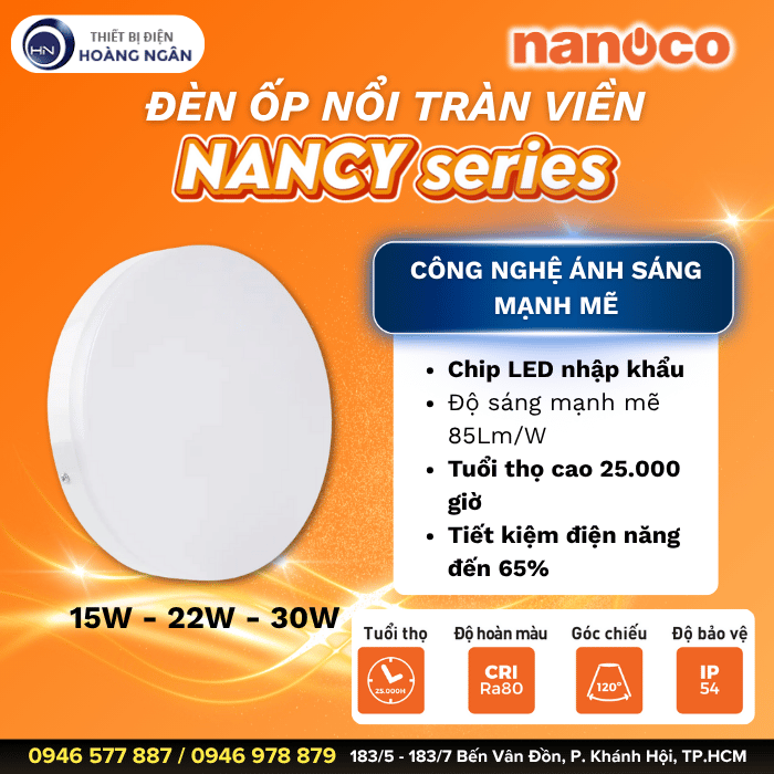 Đèn Ốp Trần Nổi Tràn Viền Nanoco Nancy Series