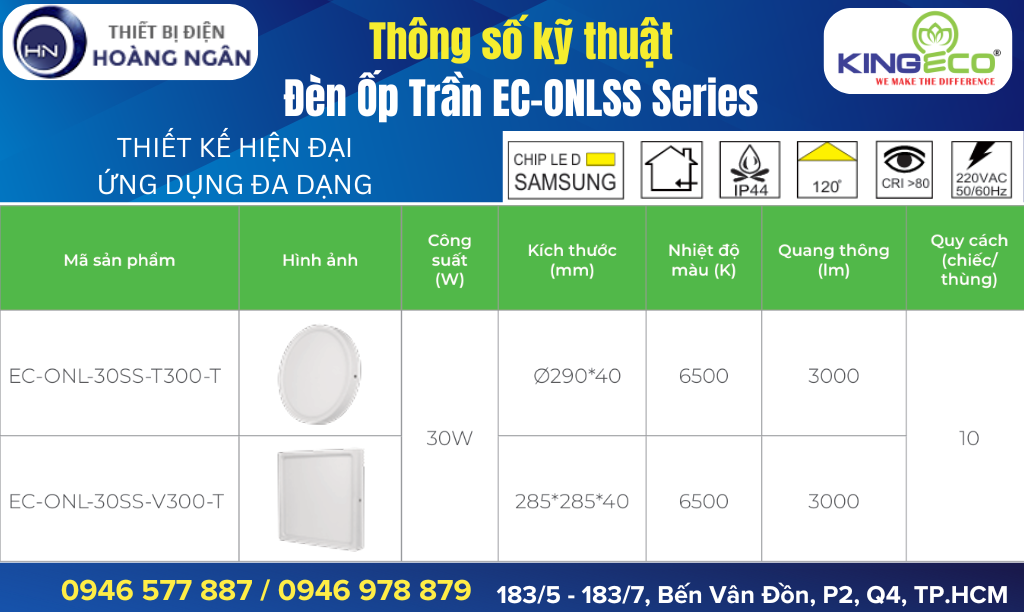 Thông số kỹ thuật Đèn Ốp Trần Phòng Khách KingEco EC-ONLSS