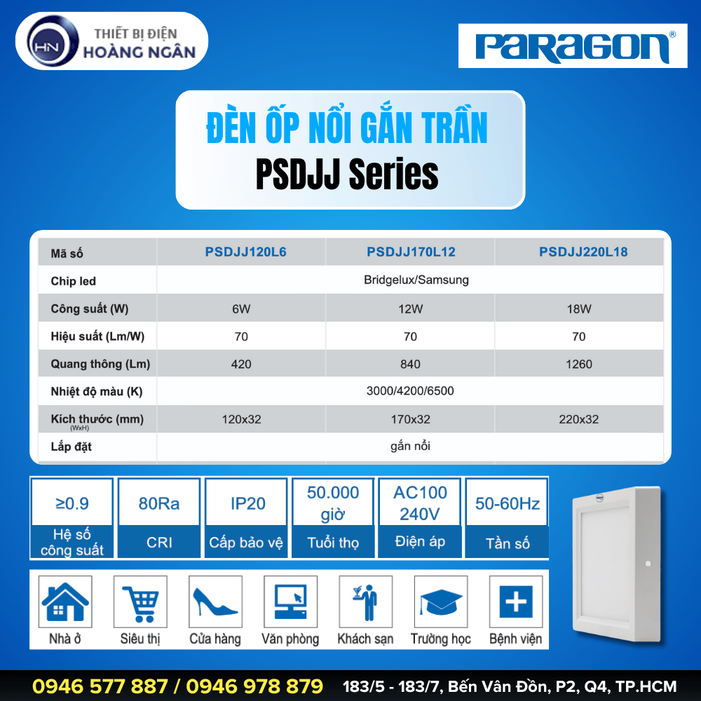 Đèn Ốp Trần Vuông Paragon PSDJJ Series