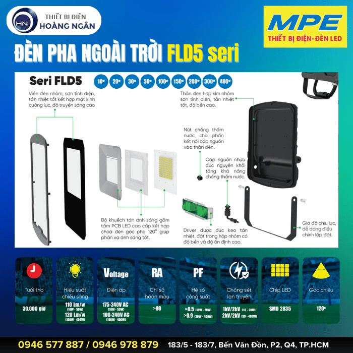Đèn Pha LED Ngoài Trời MPE  Seri FLD5 - IP66