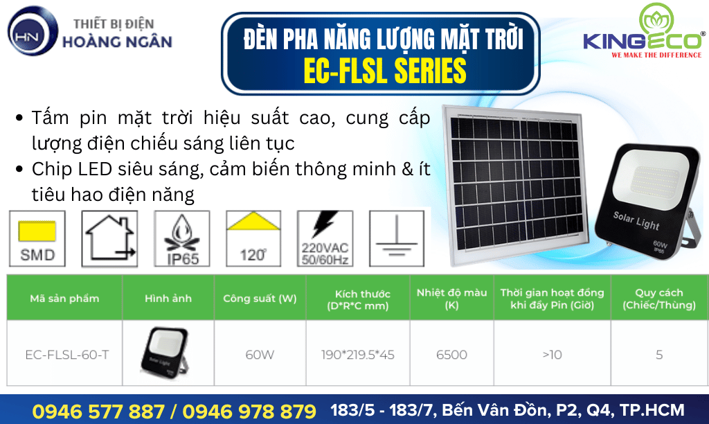 Đèn Pha Năng Lượng Mặt Trời 60W KingEco (EC-FLSL Series)