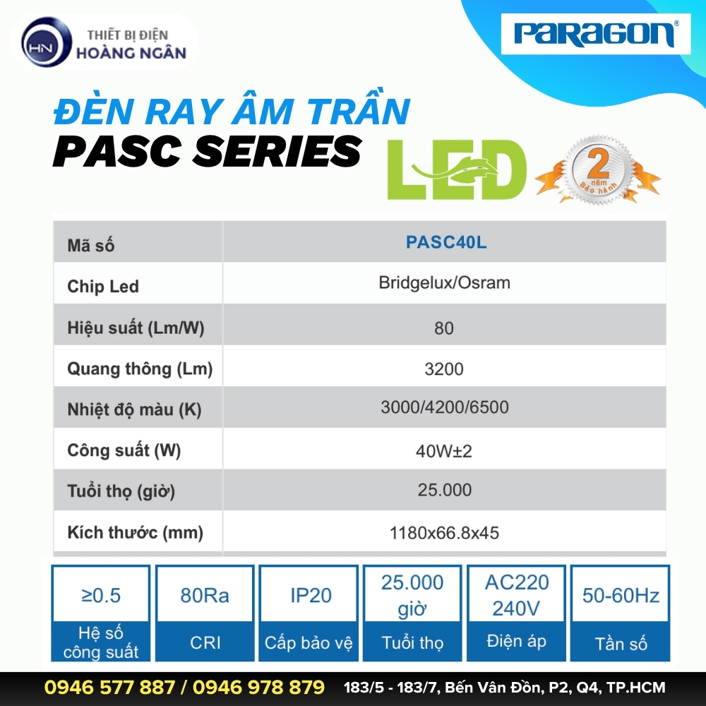Đèn Ray Âm Trần PASC Series Paragon