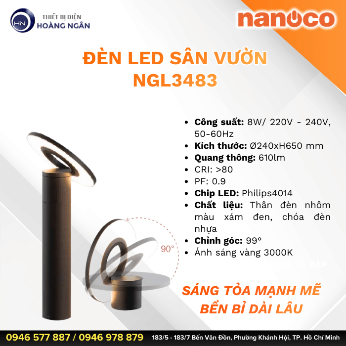 Đèn Sân Vườn Ngoài Trời Nanoco 20.000 giờ