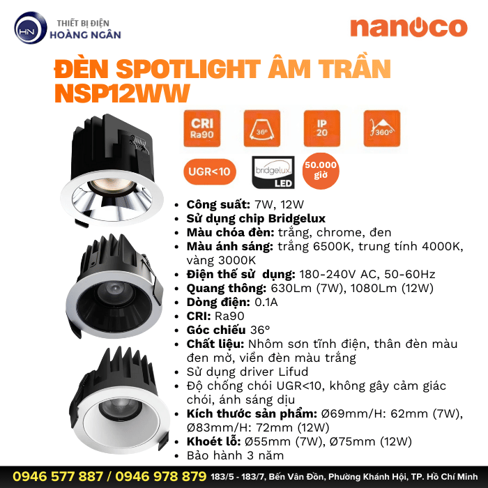 Đèn LED Spotlight Âm Trần Điều Chỉnh Góc Chiếu Nanoco