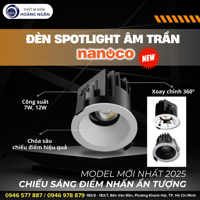 Đèn LED Spotlight Âm Trần Điều Chỉnh Góc Chiếu Nanoco
