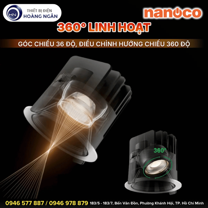 Đèn Spotlight Chiếu Điểm Điều Chỉnh Góc Chiếu 360° Nanoco NSP12WW366 - Mới 2025