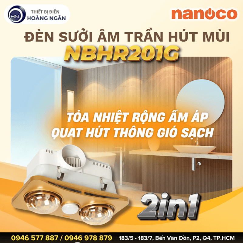 Đèn Sưởi Âm Trần 2 Bóng Nanoco NBHR201G