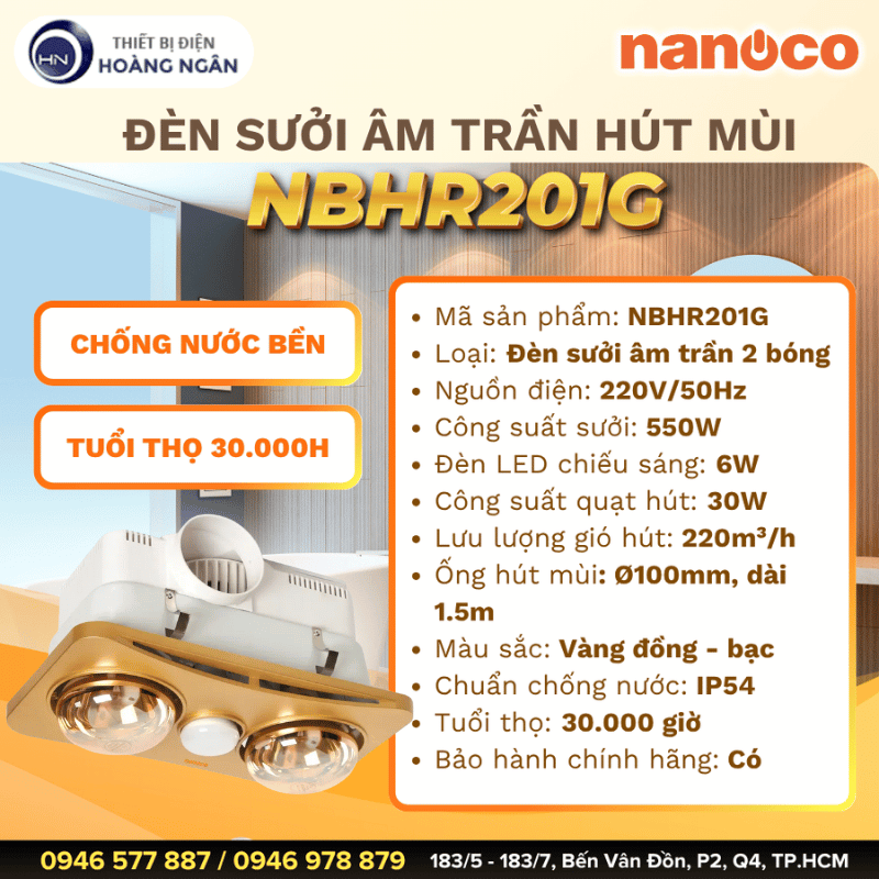Đèn Sưởi Âm Trần 2 Bóng Nanoco NBHR201G