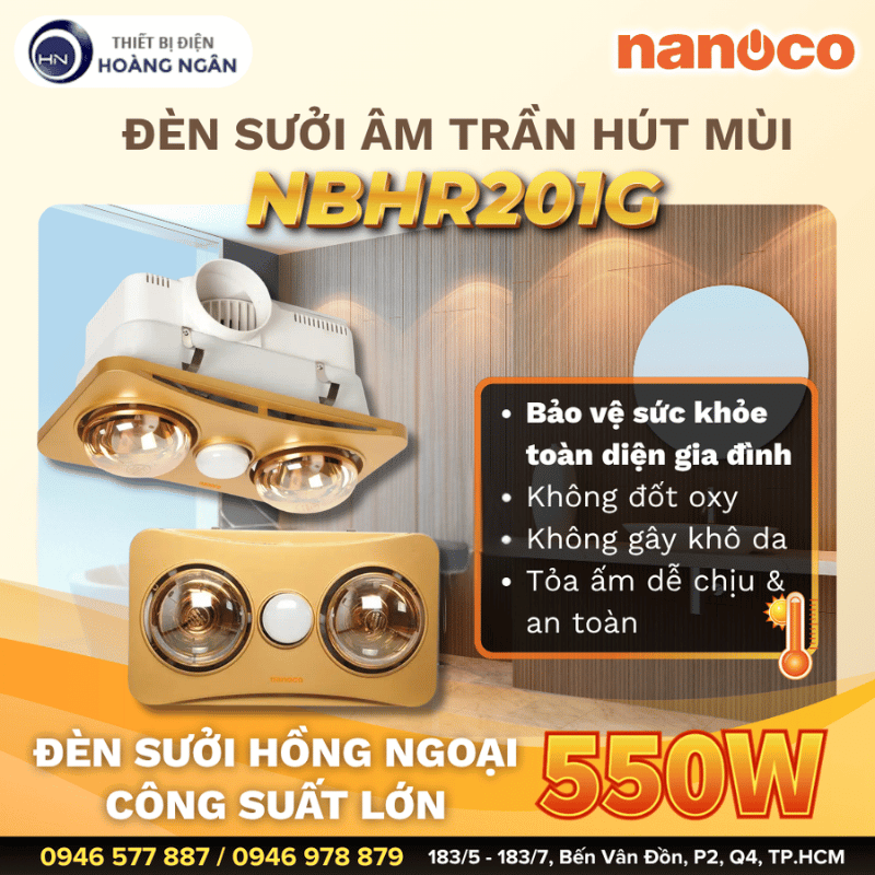 Đèn Sưởi Âm Trần Hút Mùi NBHR201G Nanoco