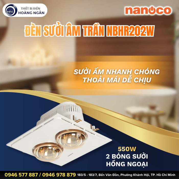 Đèn Sưởi Âm Trần 2 Bóng Nanoco NBHR202W