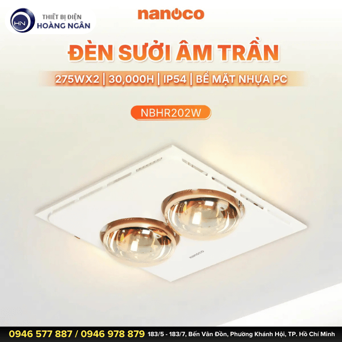 Đèn Sưởi Âm Trần 2 Bóng Nanoco NBHR202W