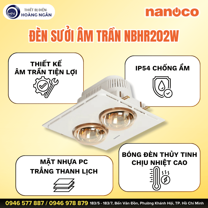 Đèn Sưởi Âm Trần 2 Bóng Nanoco NBHR202W