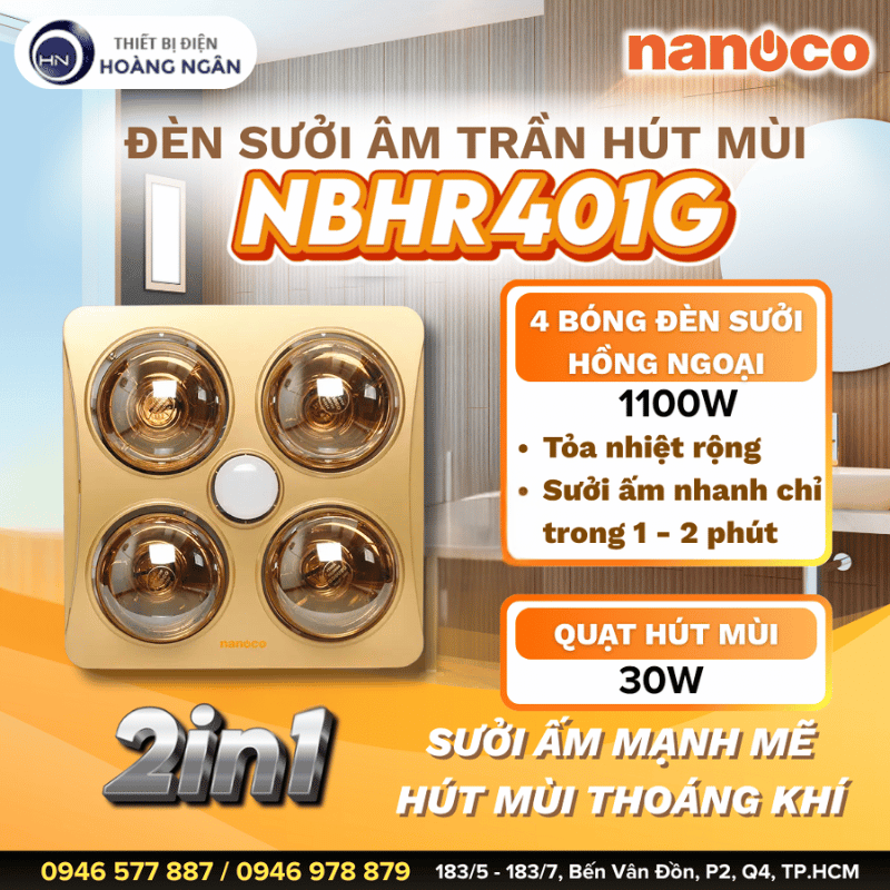Đèn Sưởi Âm Trần 4 Bóng Nanoco NBHR401G