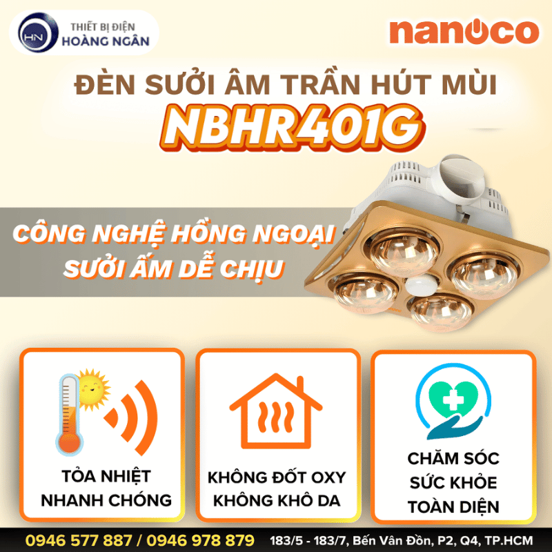 Đèn Sưởi Âm Trần 4 Bóng Nanoco NBHR401G
