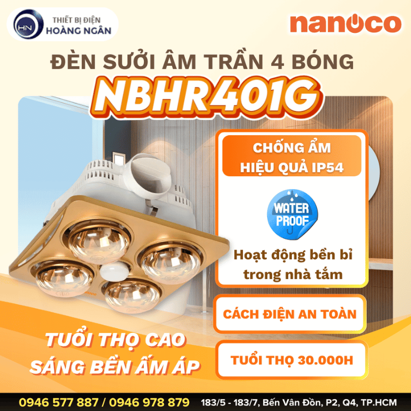 Đèn Sưởi Âm Trần 4 Bóng Nanoco NBHR401G