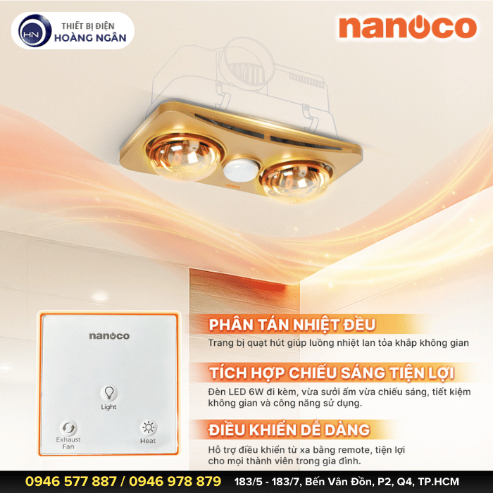 Đèn Sưởi Âm Trần Hút Mùi NBHR201G Nanoco