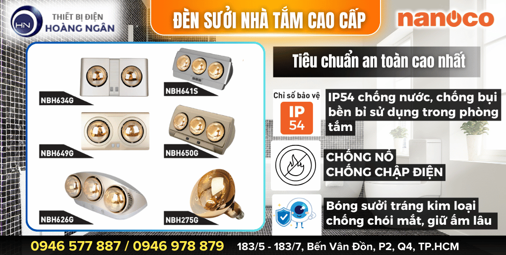 Đèn sưởi nhà tắm chống nước Nanoco IP54